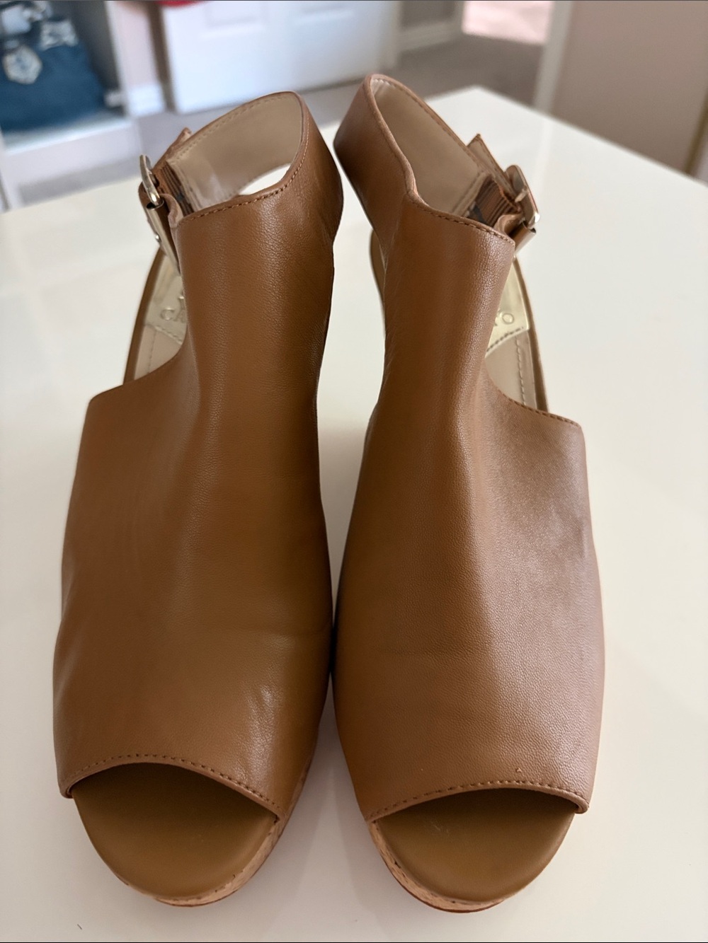 Vince Camuto Tan Open-Toe Slingback Wedges